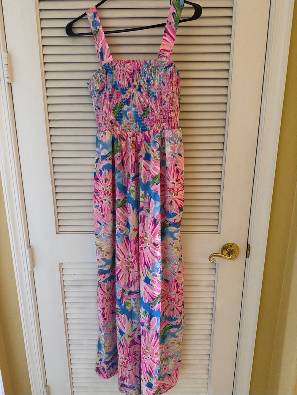 Floral Smocked Maxi Dress in Pink & Blue